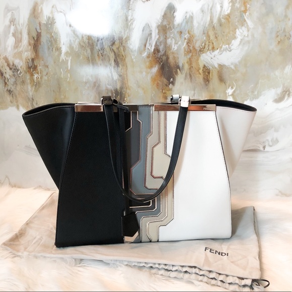 Fendi Circuit 3Jours Trapeze Tote Bag Black White - Picture 2 of 8